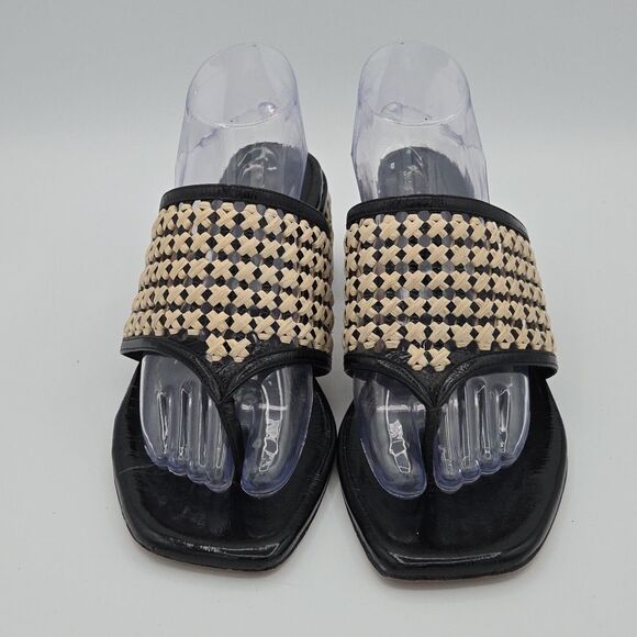 Tory Burch Woven Raffia Block Heeled Mule Sz 10.5 Black Raffia Sandal Slip-On - Picture 3 of 9